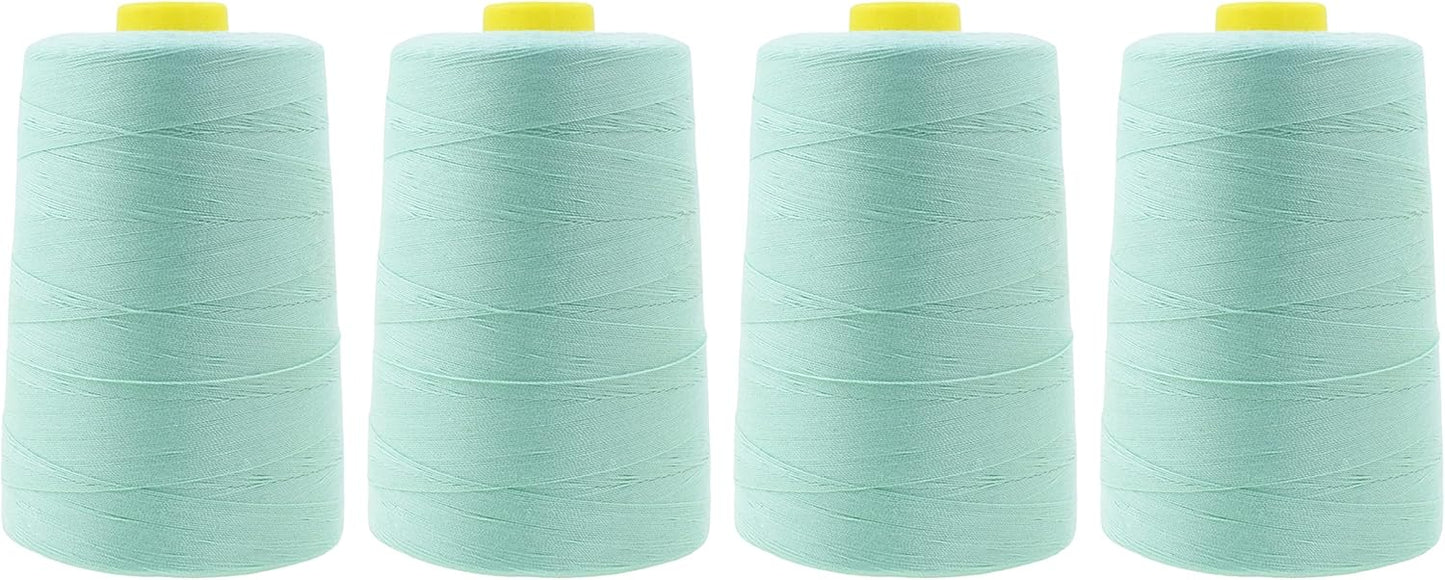 Mandala Crafts 4 Pack of Serger Threads Cones Spools - 40S/2 24000 Yards Polyester Mint Threads for Sergers Machine and Overlock Quilting Sewing Machine