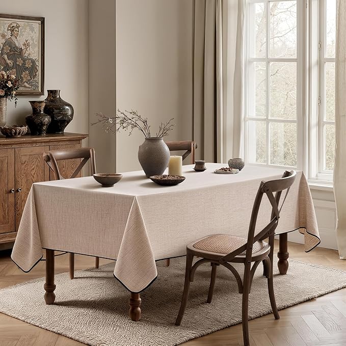 MIULEE Natural-Black Linen Polyester Tablecloth 60x84 Inch Spring Rectangle Table Cloth Waterproof,Stain Resistant & Wrinkle Resistant for Dining Party Wedding