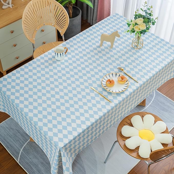 Rectangle Table Cloth,100% Waterproof Tablecloth Oil Proof Spill Proof Vinyl Table Cloth, Wipe Clean Plastic Table Cover for Dining, Camping, Indoor and Outdoor 54" x 102",Blue Checkered