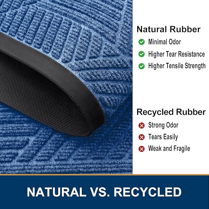 Smiry Front Door Mat Outside Entrance, Heavy Duty Sturdy Natural Rubber Doormat, Trap Dirt and Moisture, Easy Clean Low Profile Mats for Indoor Outdoor Entry, Irregular Triangle (59x35, Blue)