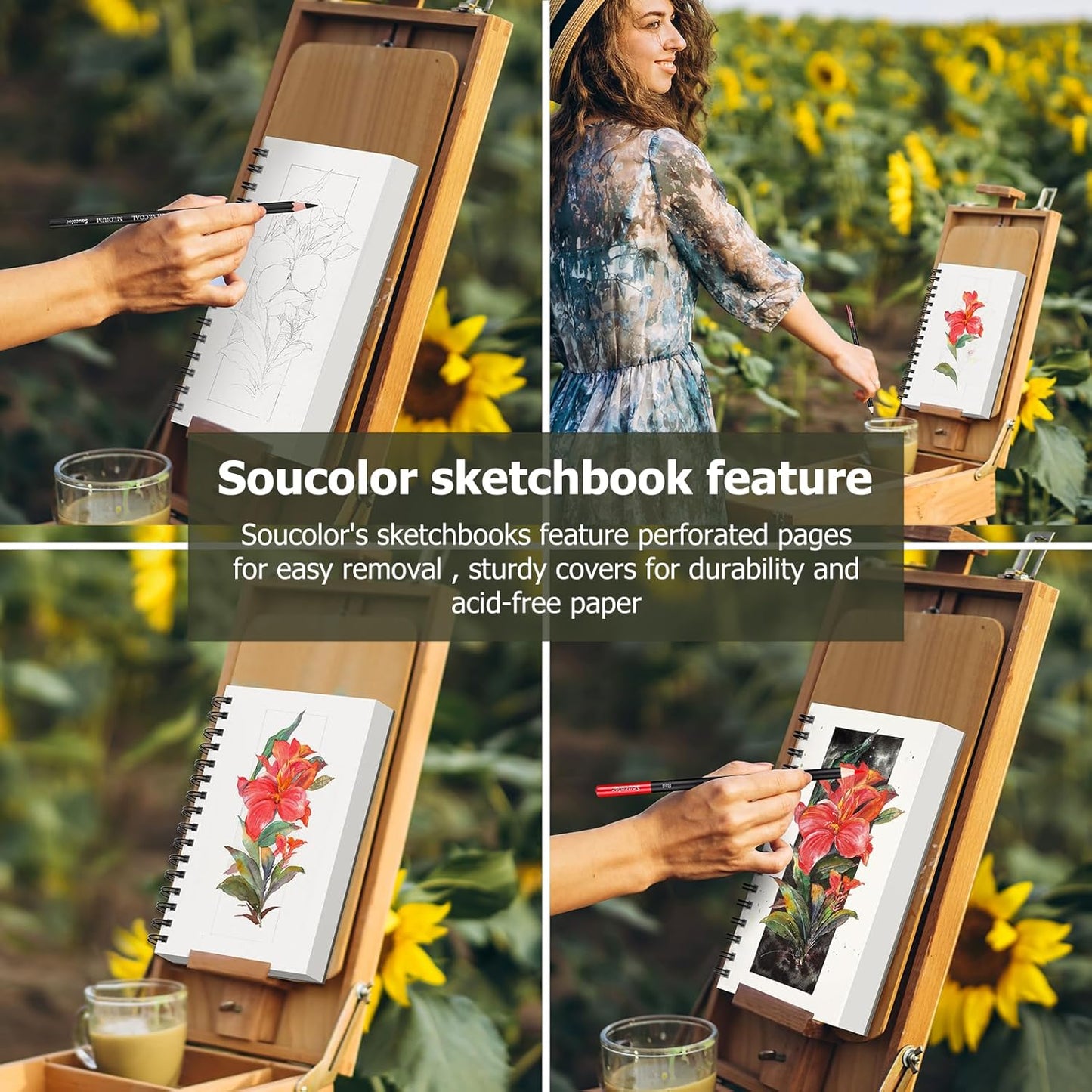 Soucolor 5.5" x 8.5" Sketchbook Pack of 2, 200 Sheets Blank Journal Notebook, A5, Spiral Bound Sketch Pad Drawing Book Acid-Free Paper (68lb/100gsm), Painting Sketching Drawing Notebook Art Supplies