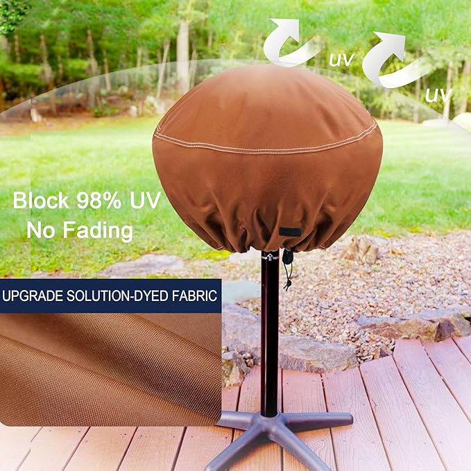 NettyPro Round Grill Cover Waterproof Heavy Duty Outdoor Indoor Electric Portable Stand Grill Cover for George Foreman, Char-Broil, Cuisinart, Homewell, Weber Small Grill and More, Brown