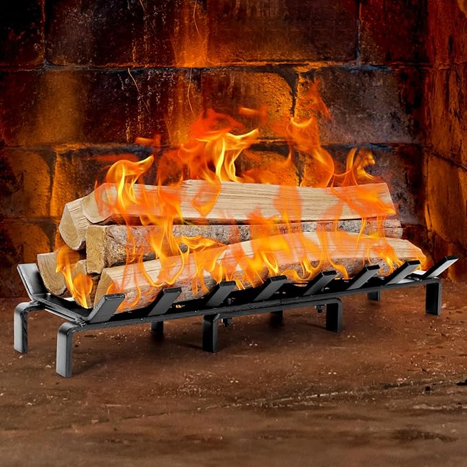 24" Fireplace Grates with Ember Retainer,Fireplace Wood Holder for Inside Fireplace, Fireplace Log Grate for Wood Stove