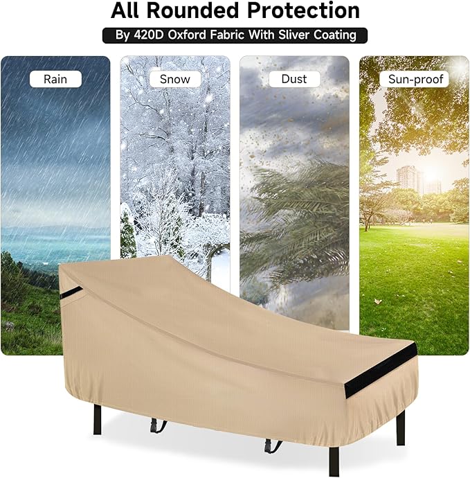 NEVERLAND Waterproof Patio Lounge Chair Cover, Outdoor Chaise Lounge Covers with Heavy Duty Material, 420D Waterproof Outdoor Chairs Cover 80L x 32W x 25H inch Golden