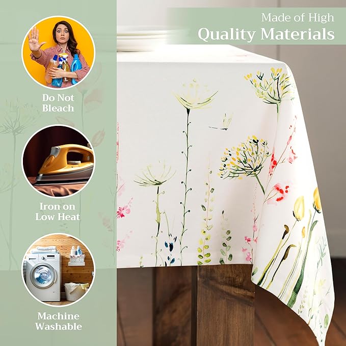 Maison d' Hermine Table Cloth Rectangle Table 100% Cotton 60 x 90 Inches Tablecloth Reusable Decorative for Dining Room, Farmhouse, Home, Party, Festive & Wedding Spring Summer - Botanical Fresh