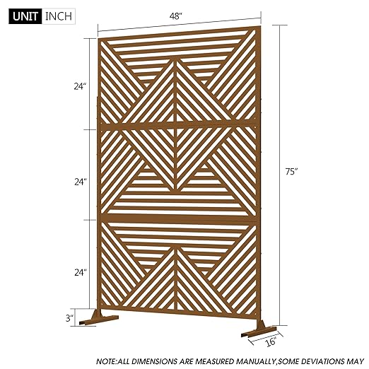Casaphoria 72" H x 47" W Metal Outdoor Privacy Screen, Freestanding Decorative Divider for Patio, Deck, Balcony, and Garden with Stable Base, Brown Zodiac