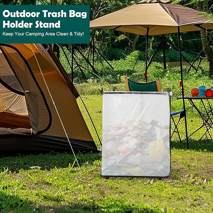 CADUKE Trash Bag Holder Stand, Metal Trash Bag Holder Frame with 4 Clips, Leaf Bag Holder Stand for 40-50 Gallon, Portable Trash Nag Holder for Outdoor Camping, Lawn Party, Yard Weeding