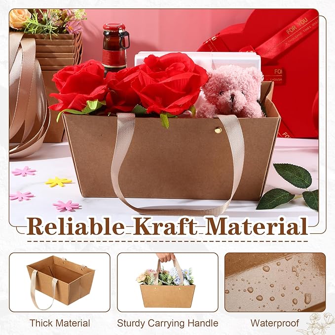 Glenmal 72 Pcs Baskets for Gifts Waterproof Empty Kraft Basket Bulk with Handles 9.8 x 6.5 x 4.3'' Gift Basket Empty to Fill for Wedding Party Christmas Valentines(Brown)
