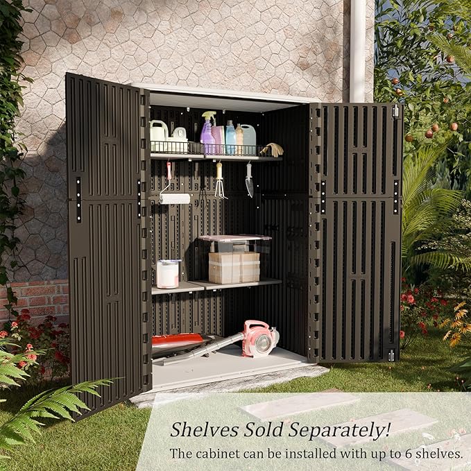 HOMSPARK Outdoor Storage Shed Weather Resistance, Patio Storage Cabinet Lockable Resin Tool Shed for Storage of Bike, Trash Cans, Garden Tools (Black, 66 Cu.ft)