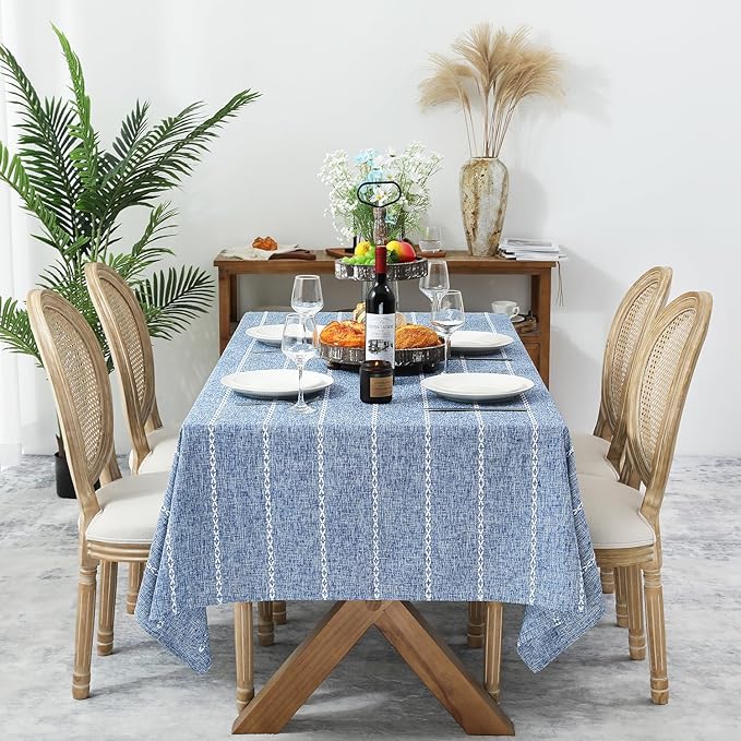 Chassic 60 x 84 inches Farmhouse Style Linen tablecloths, Wrinkle Resistant Washable Dining Room Table Cloths for Rectangle Tables - Blue