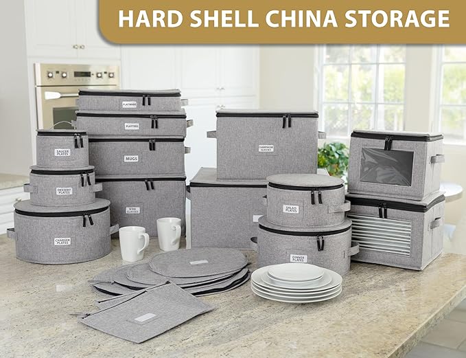 Wine Glass Storage and Cup Storage Case - Set of 2 Stackable Containers with Fully Padded Interior and Outside Hard Shell - 12pcs per Box with Insert Cards for Labelling and Side Handles