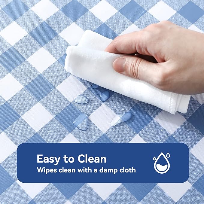 Romanstile Rectangle Vinyl Tablecloth, 100% Waterproof Buffalo Gingham Plastic Table Cloth, Heavy Duty Wipeable Checkered Table Covers for Outdoor, Camping, Picnic, Patio - 54 x 120, Light Blue
