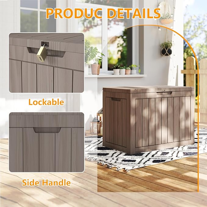 320 Gallon Outdoor Storage Box Waterproof, Resin Deck Boxes with Lockable Lid & UV-Resistant for Patio, Pool, Garden Furniture Cushions & Accessories, Coffee