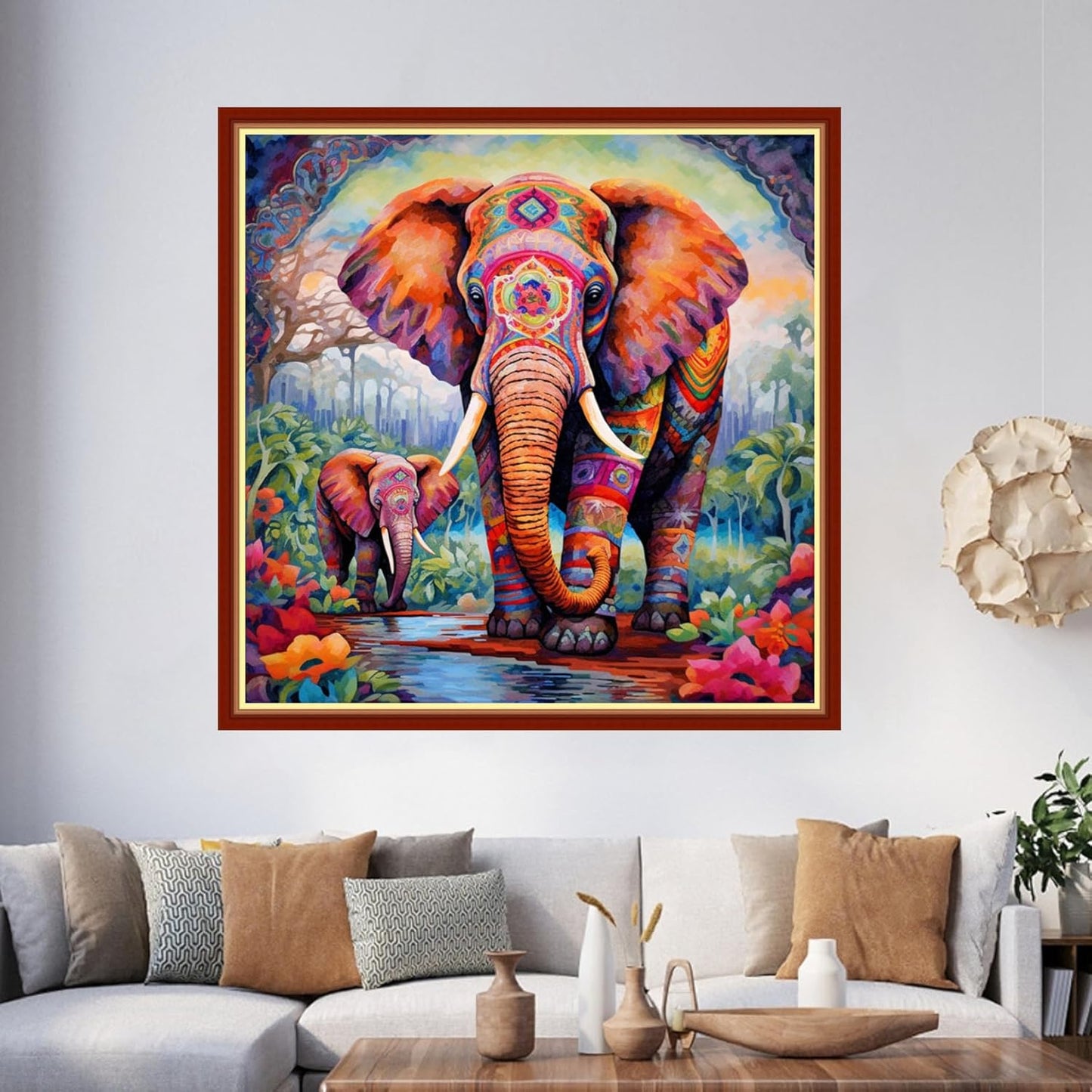 Foxhool Beginners Cross Stitch Kits Stamped Full Range of Embroidery Kits for Adults DIY Cross Stitches kit Embroidery Patterns for Needlepoint kit-Colorful Elephant 17.7x17.7 inch