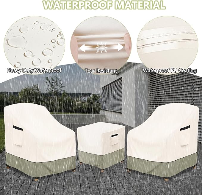 3-Piece Patio Furniture Covers Waterproof for Outdoor Bistro Set with Table & 2 Chair Covers, Heavy Duty 600D Outdoor Veranda Patio Garden Furniture Cover（Green）