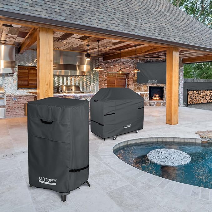 ULTCOVER Waterproof Vertical Electric Smoker Cover 40 inch for Most Square Gas Propane BBQ Smokers Size Upto 25W x 20D x 43H inch, Black