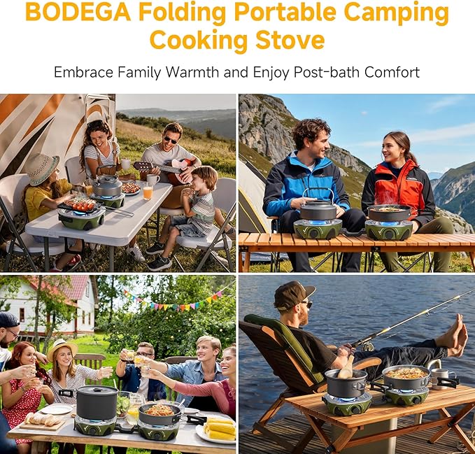 BODEGA 2 Burner Camping Stove, 20000 BTU Folding Propane Camp Stove with Adjustable Burners,Portable Dual Gas Stoves with Carry Handle&Bag for Camping,BBQ,RV,Home,Camping Essentials Gear