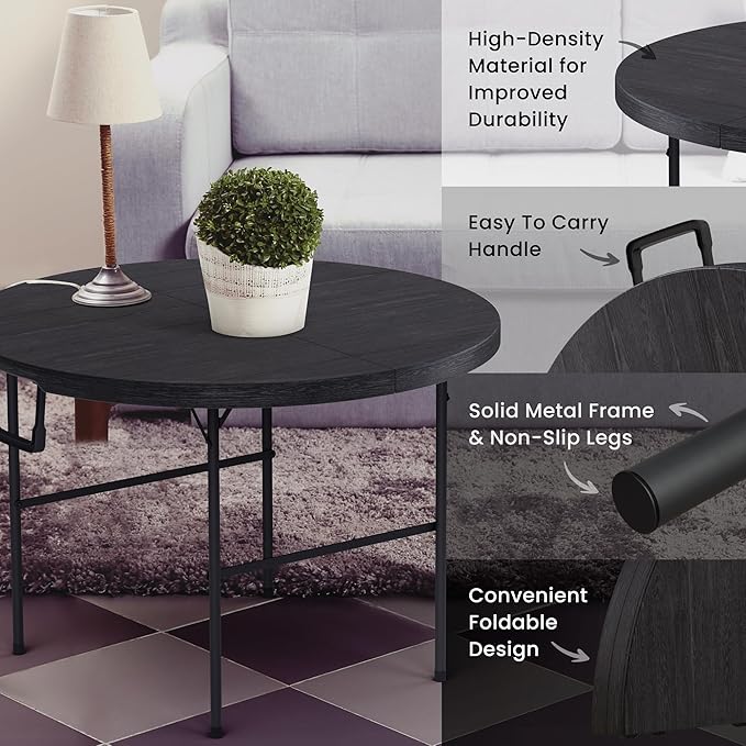 3.5 Feet Circular Round Foldable Table with Built in Handle & Steel Legs | Heavy Duty Portable | Perfect for Party, Dining, Wedding, Events, Picnic Indoor, Outdoor, Camping, Utility