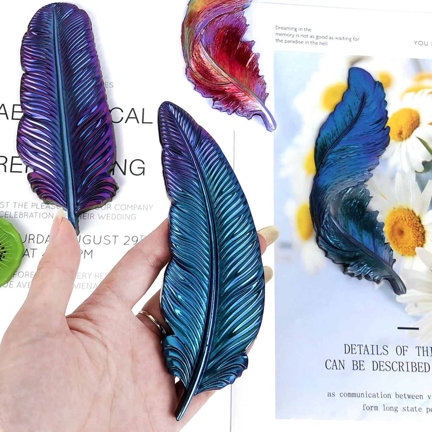 Wehous 3PCS Feather Resin Mold 3D Feather Shape Silicone Molds for Epoxy Resin Casting Concrete Wall Hanging Keychain Jewelry Pendant Decor Mould DIY Art Craft Halloween Christmas Home Decor