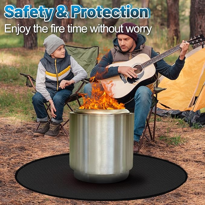 Apipi 39'' Fire Pit Mat Compatible with Solo Stove Ranger - Fireproof Grill Mat Deck Patio Protector, 3-Layer Reusable Easy to Clean Round BBQ Mat for Outdoor Camping Accessories, Black