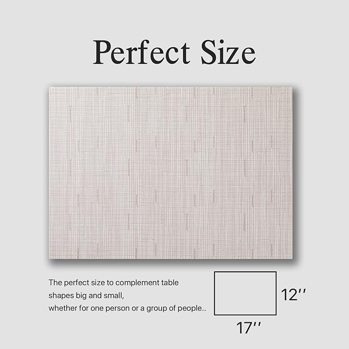 Placemats Set of 6 - Easy Clean Woven Vinyl Placemats for Dining Table, Indoor/Outdoor Place Mats, Washable PVC Table Mats （Pale Beige）
