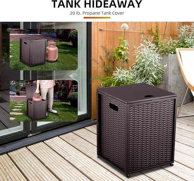 Outdoor Propane Tank Cover - 20 lbs Tank Side Table with Storage, Dual Function for Gas Fire Pit, Grill, Griddle & Stoves