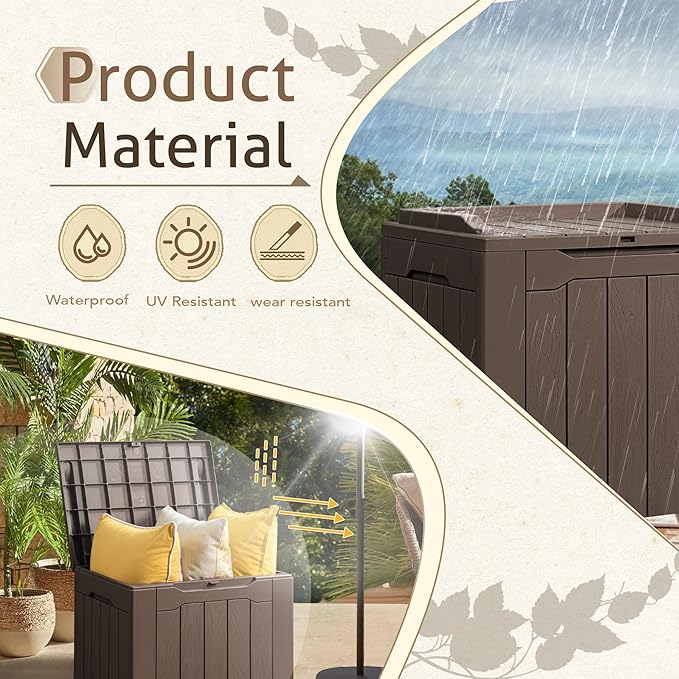 Flamaker 2 Pack Deck Box 31 Gallon Waterproof Resin Storage Box with Lid Indoor Outdoor Delivery Box Storage Bin for Patio Cushions (Deep Brown)