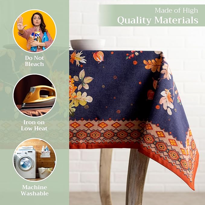 Maison d' Hermine Table Cloth Rectangle Table 100% Cotton 60 x 120 Inches Fall Tablecloth Reusable Everyday Use for Thanksgiving Christmas Decorations Dining Farmhouse Party (Kelim - Infinity)