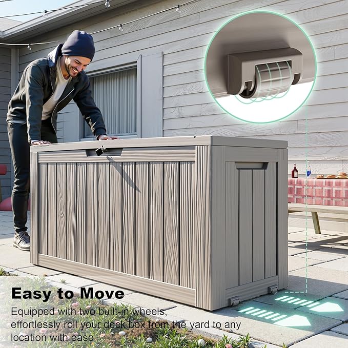 75 Gallon Outdoor Storage Box, Resin Deck Boxes Waterproof, Indoor Outdoor Bin for Package Delivery, Patio Cushions, Gardening Tools, Lockable, UV Resistant