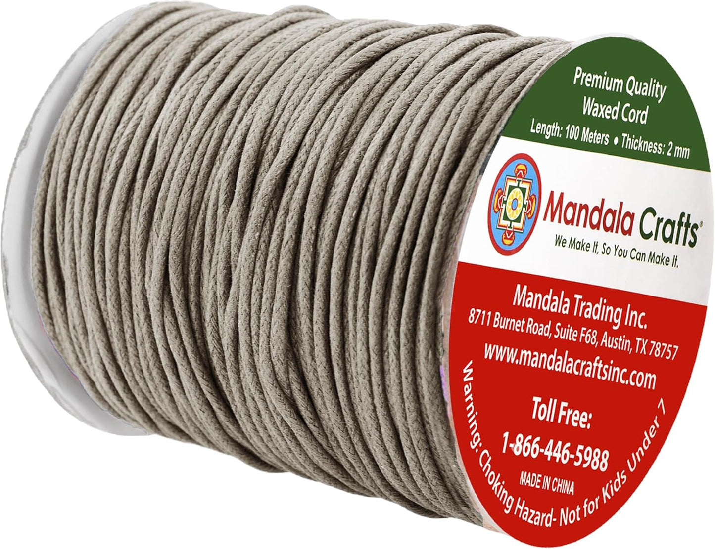 Mandala Crafts 2mm 109 Yards Taupe Cotton Waxed Cord for Jewelry Making Bracelet Cord Waxed String - Beading String Thread Jewelry Cords for Necklaces String