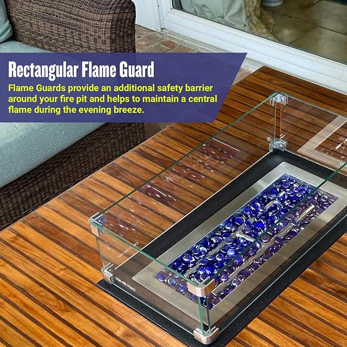 41.5" X 17.5" X 6” Rectangular Glass Flame Guard