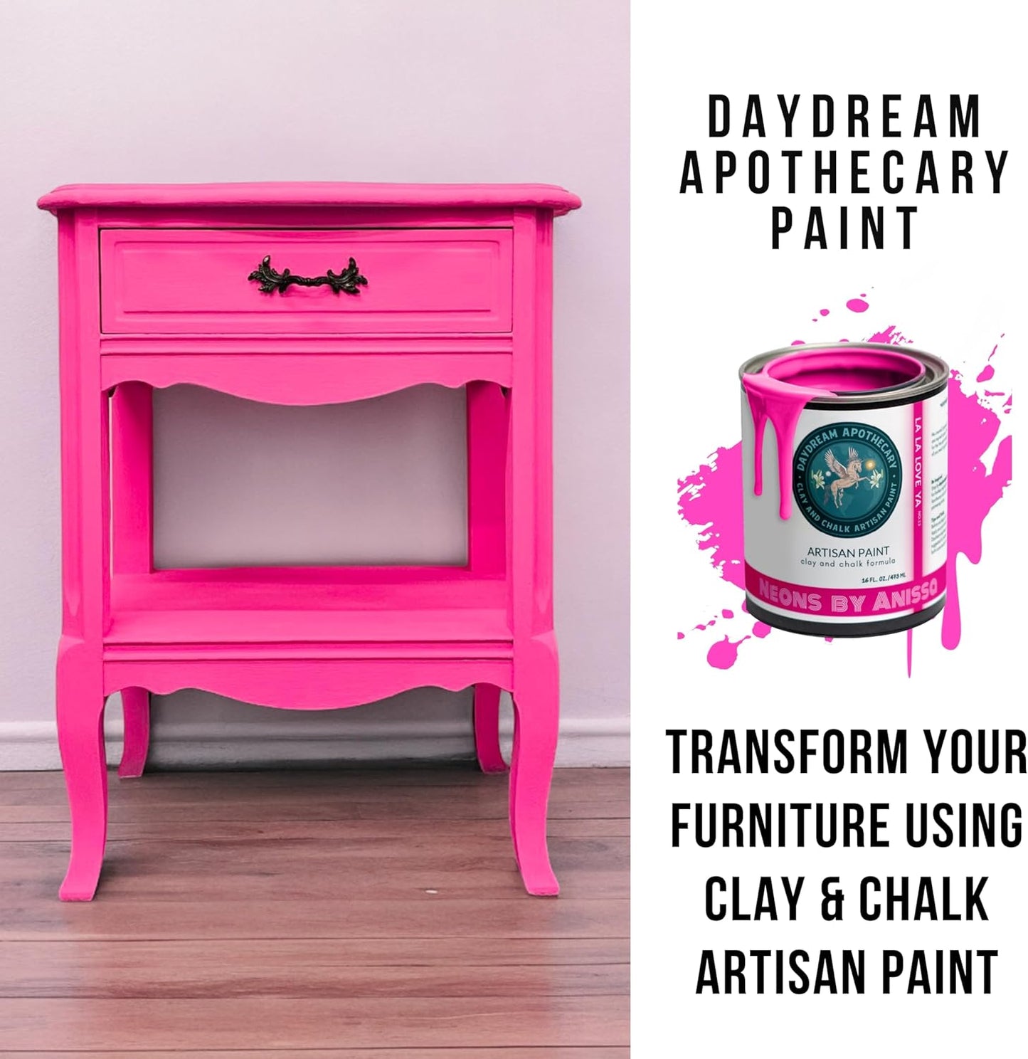 Daydream Apothecary Premium Chalk Style Paint for Furniture, Home Décor, Wood, DIY Interior Projects, Quick Dry, No Prep or Prime Needed, Matte Hot Pink - 16oz