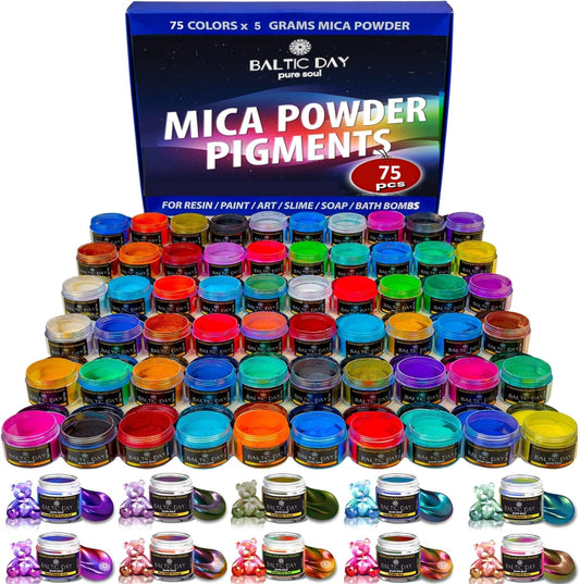 BALTIC DAY - Mica Powder, 75 Colors - 5 Chameleon Mica Powder for Epoxy Resin - Colorshift Mica - Resin Colorant for Lip Gloss, Soap Making, Candle, Nail, Bath Bomb, Paint, Car Freshies