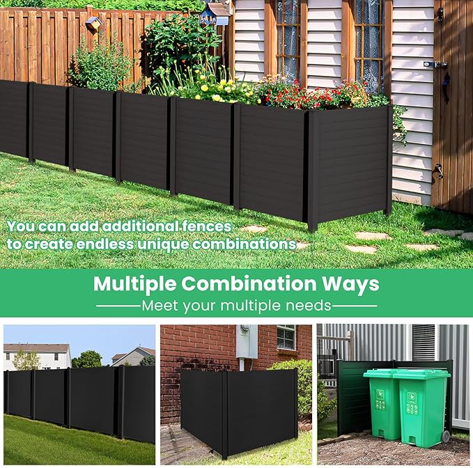 Giantex 2 Panels Outdoor Privacy Screen, 48''W x 48''H Air Conditioner Fence, Trash Can Enclosure with Stakes, PVC Vinyl Decorative Fences for Garden Patio Lawn, Easy Assembly, Black