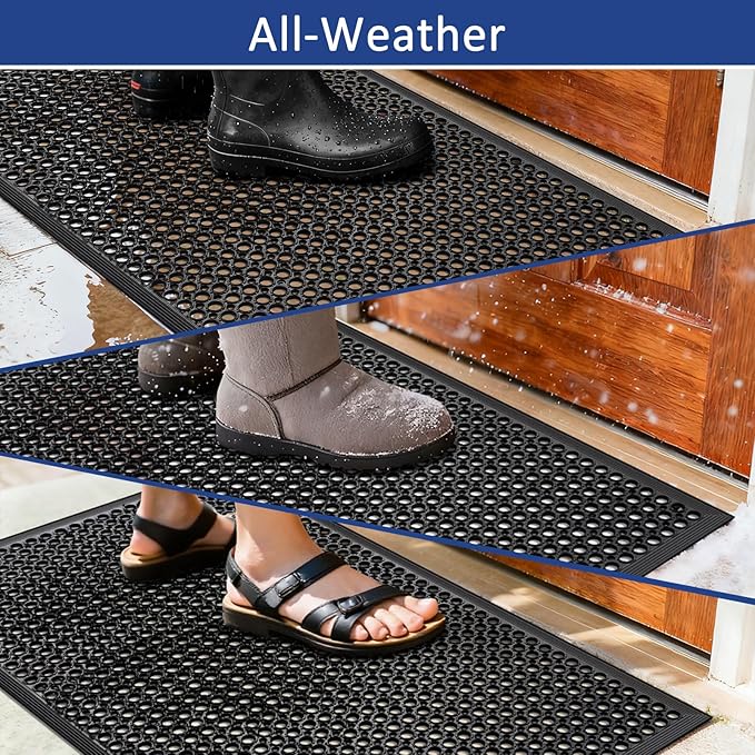 Anti Fatigue Rubber Mats Outdoor Restaurant Kitchen Rubber Drainage Floor Mat Durable No Slip Commercial Bar Floor Mats Used for Garage Black 36" x 60"