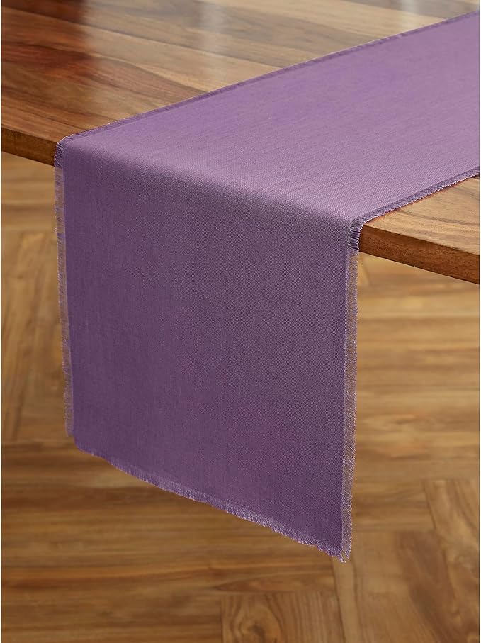 Solino Home Linen Fringe Table Runner 72 Inches Long - 100% Pure Linen Mulberry Table Runner 14 x 72 Inch for Valentines, Spring, Easter