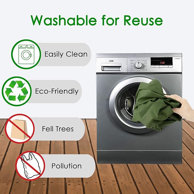 BeeGreen Green Reusable Grocery Bags Wholesale Green Reusable Kitchen Bags Bulk Foldable-Machine Washable with Zipper Storage Pouch 10 Packs