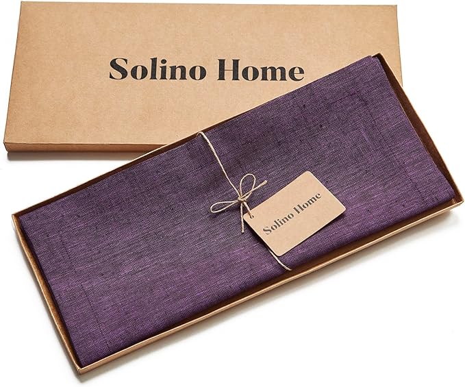 Solino Home Linen Table Runner 156 Inches Long - Athena, 100% Pure Linen Grape Table Runner 14 x 156 Inch for Dining, Valentines, Spring, Easter - Handcrafted and Machine Washable