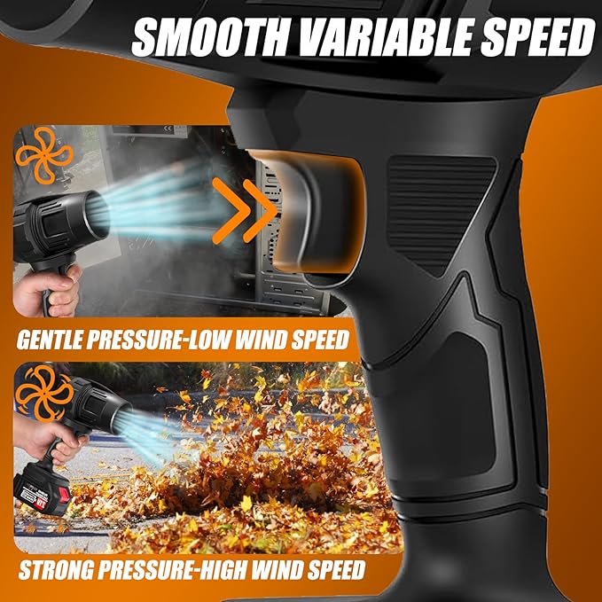 Cordless Leaf Blower with 2 x 4.0Ah Battery and Charger, 600,000 RPM Turbo Air Jet Blower, Lightweight Handheld Blower with Adjustable Speed for Patio Cleaning, Lawn Care, Car, Blowing Leaves and Dust