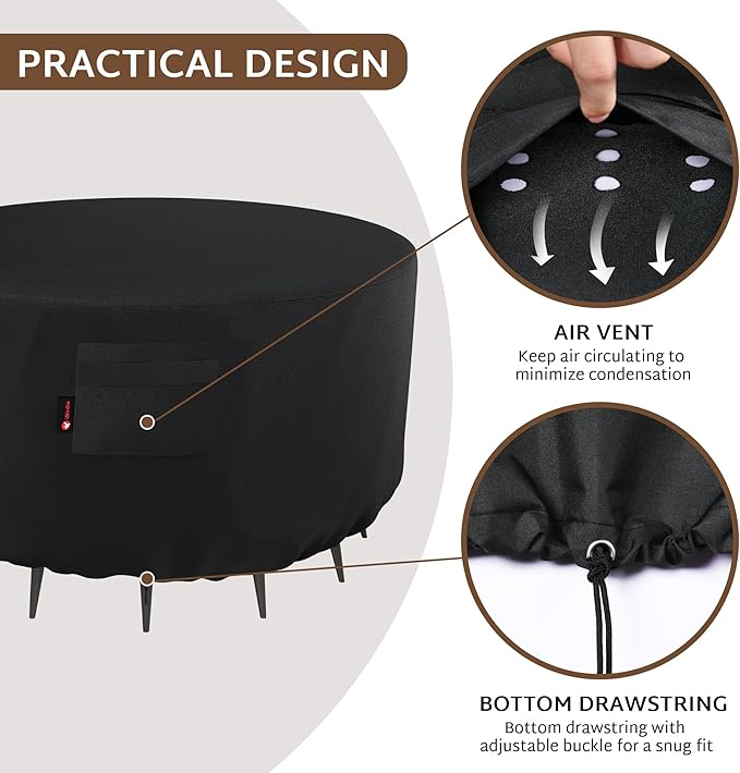 iBirdie Fire Pit Cover Round 40 inch Outdoor Waterproof and Weatherproof Heavy Duty 600D Patio Fireplaces Table Coffee Table Cover