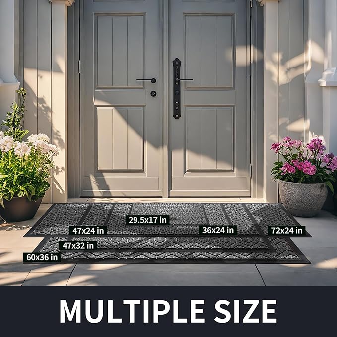 Yimobra Large Door Mat Outside Entrance 47x32, Waterproof Heavy Duty Outdoor Mats for Front Door, Non Slip Rubber Entry Mat for Garage Patio Indoor, Easy Clean, Mix Grey
