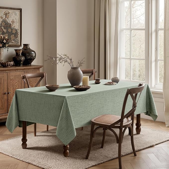 MIULEE Sage Green Linen Polyester Tablecloth 60x84 Inch Spring Rectangle Table Cloth Waterproof,Stain Resistant & Wrinkle Resistant for Dining Party Wedding