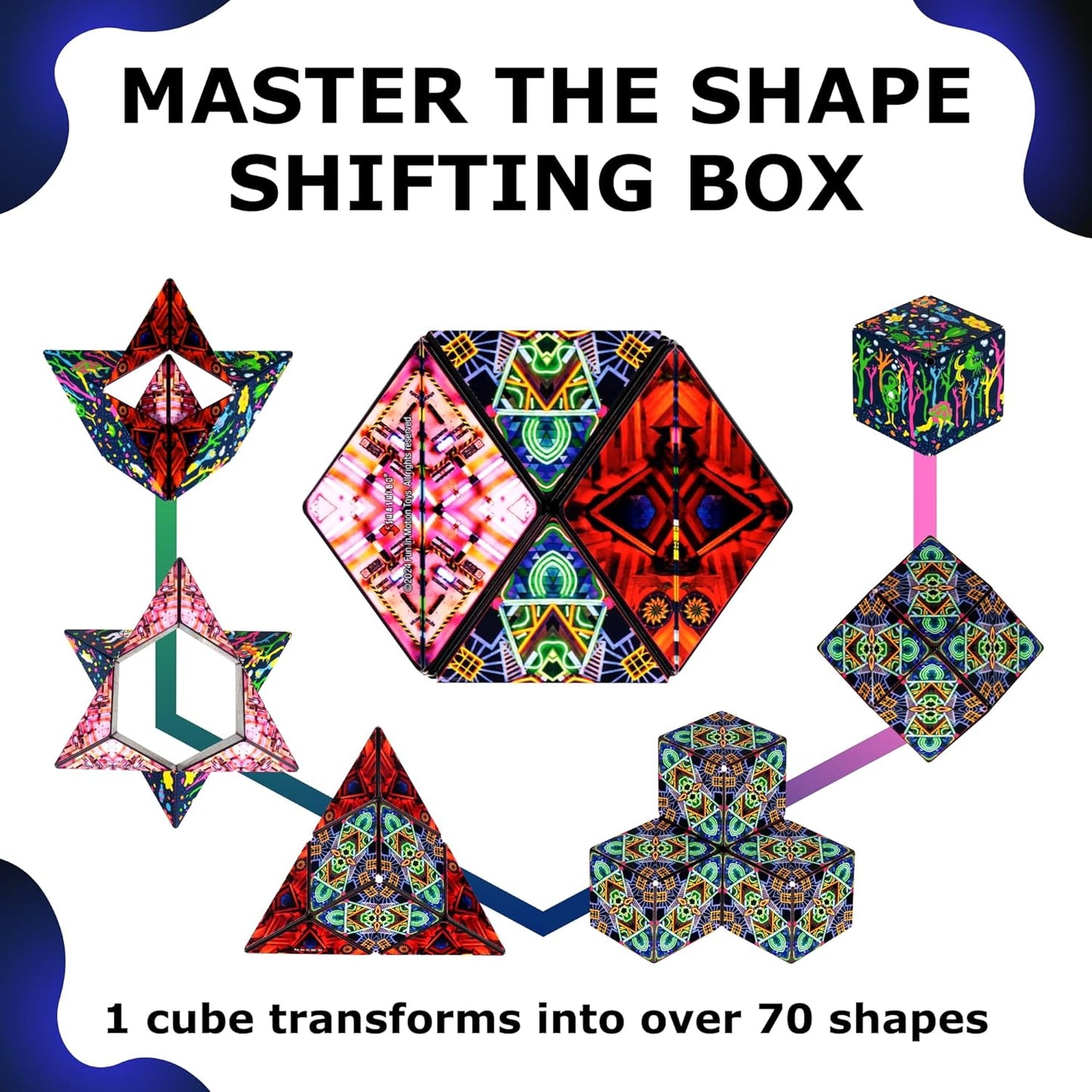 SHASHIBO Shape Shifting Box - Award-Winning Fidget Toy w/ 36 Rare Earth Magnets - Fidget Cube Transforms Into Over 70 Shapes, Sensory Toy Gift for Kids, Teens, and Adults (Glowquarium)