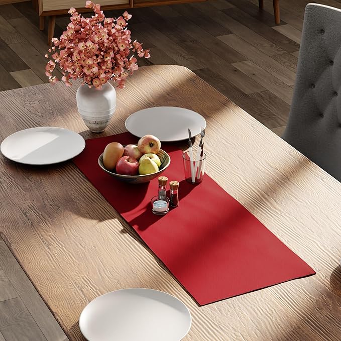 Encasa XO Table Runner 13"x36" Long | Cotton Canvas Fabric | Deep Red Solid Color | Machine Washable & Durable