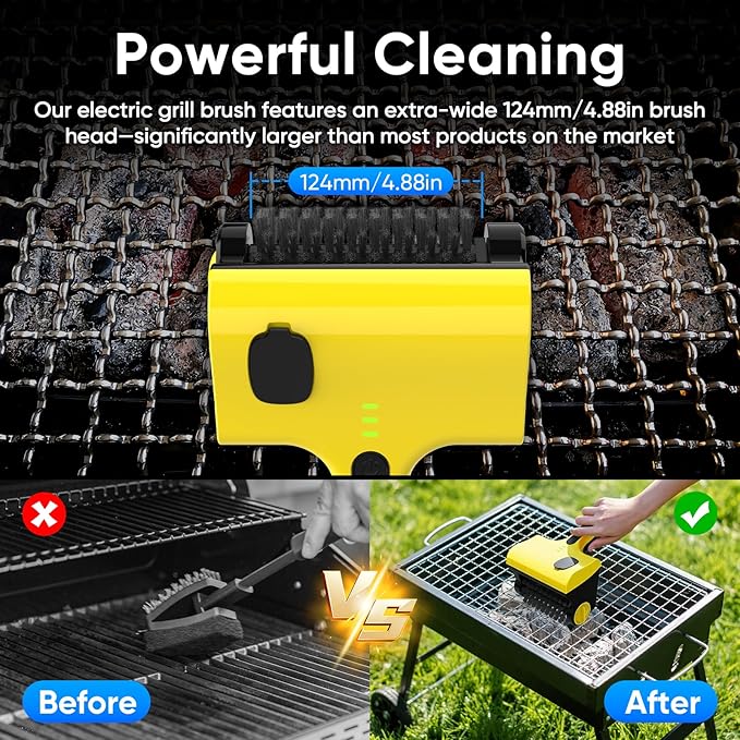 2 in 1 Electric Grill Brush, Cordless Electric Grill Cleaner for Outdoor Grill, 360° Rotating Cleaner Brush Head, Rechargeable Heavy Duty BBQ Grill Brush, IPX7 Waterproof