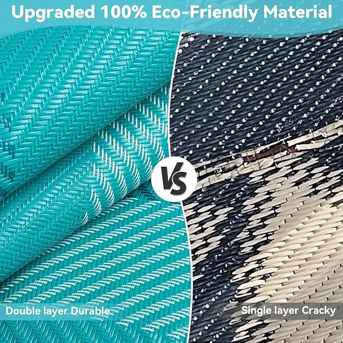 UKISS Outdoor Rug Carpet，Reversible Portable Plastic Straw Camping Rugs， 8' x 10' Waterproof Mat， Large Outdoor Area Rugs for Patio，RV, Picnic, Backyard, Deck, Balcony, Porch, Beach, Green
