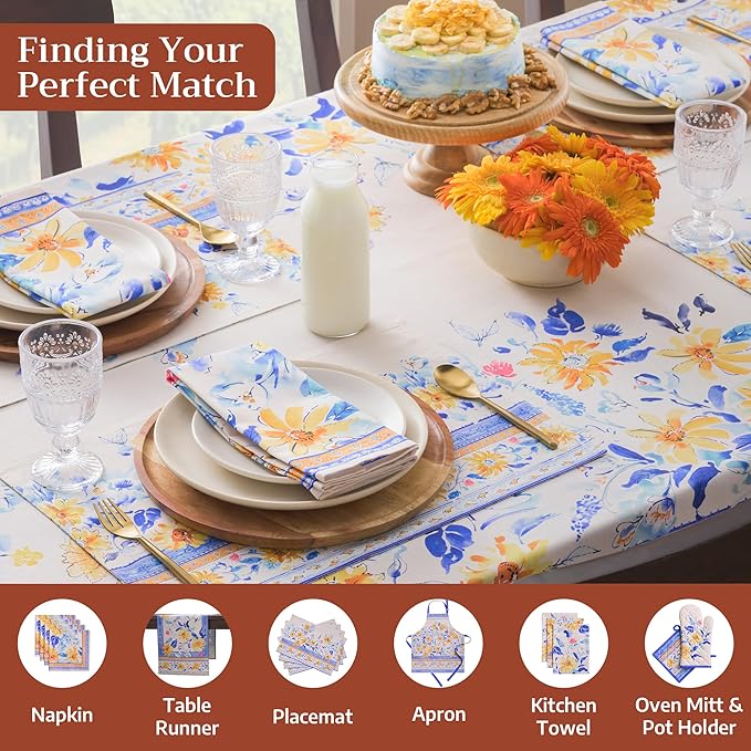 Maison d'Hermine Table Cloth Rectangle Table 100% Cotton Tablecloth for Dining Room, Farmhouse, Home, Hotel, Parties & Wedding - Ideal for Easter Decorations Spring & Summer (Girassol, 60" x 120")