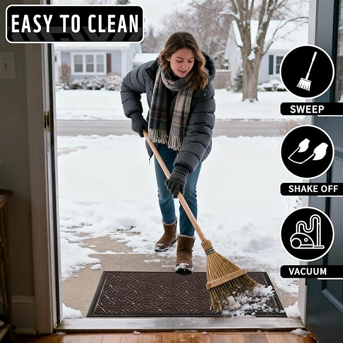 Yimobra Large Door Mat 47x32, All-Weather Waterproof Outdoor Mats for Front Door, Non Slip Rubber Doormat for Patio Proch Outside Entryway Indoor, Brown