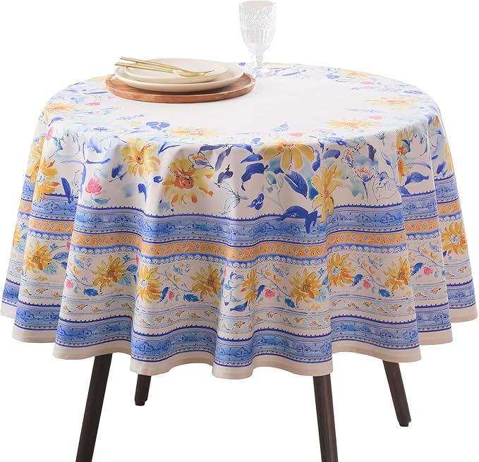 Maison d'Hermine Table Cloth Round Table 100% Cotton Tablecloth for Dining Room, Farmhouse, Home, Hotel, Parties & Wedding - Ideal for Easter Decorations Spring & Summer (Girassol, 69" Round)
