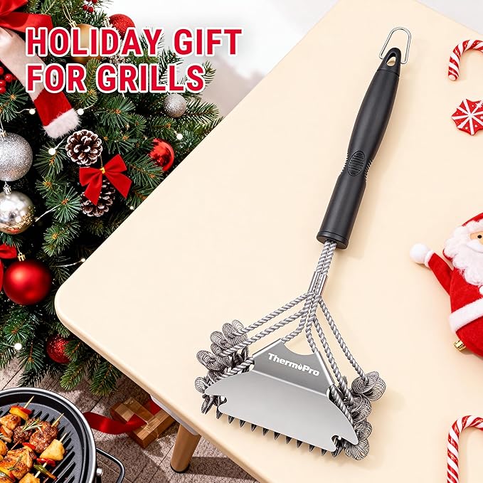 ThermoPro BBQ Grill Brush with Wide Scraper, Bristle-Free Stainless Steel Grilling Cleaner, Safe All-Grate Cleaner Kit, Perfect for BBQ Grill Cleaning Accessory